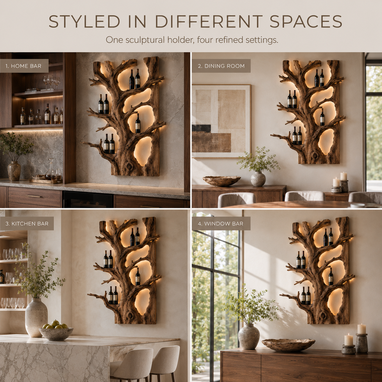 Solid Wood Wall Wine Rack with Glass Holder - Cellular Display - product image 11
