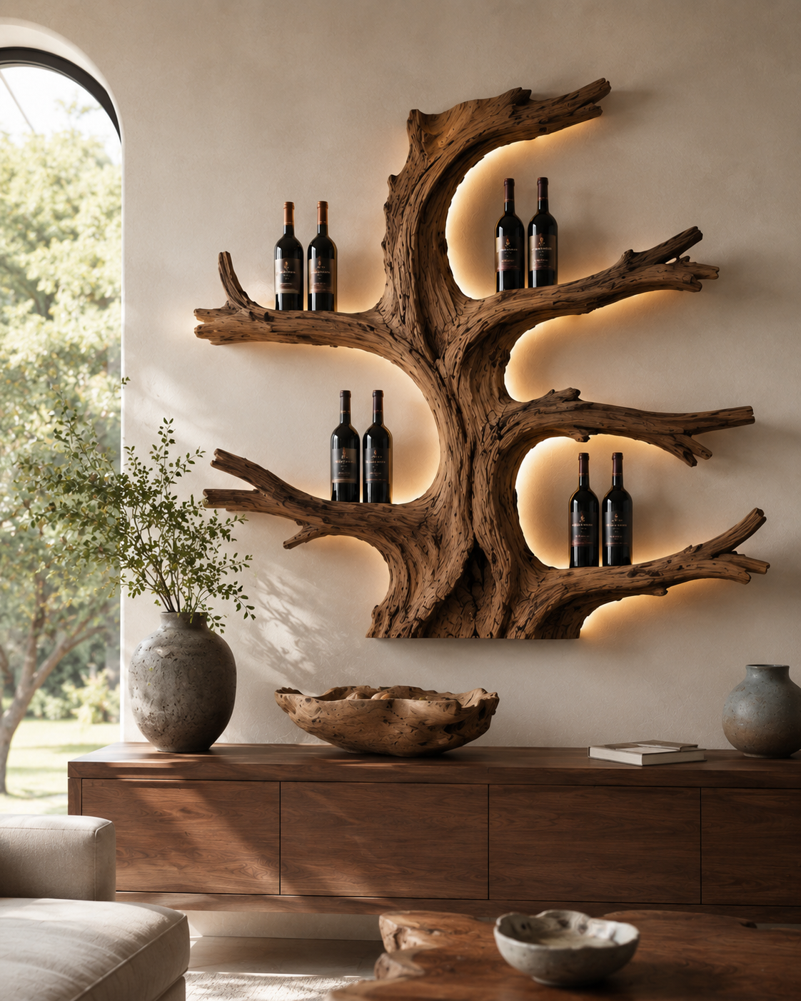 Solid Wood Wall Wine Rack with Glass Holder - Gallery Wave - main view