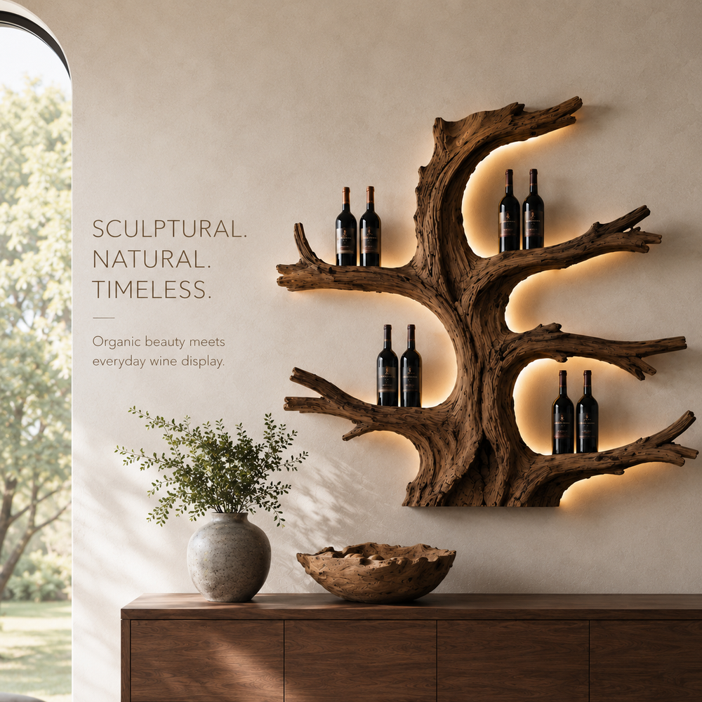 Solid Wood Wall Wine Rack with Glass Holder - Gallery Wave - product image 02