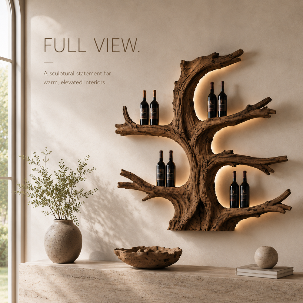 Solid Wood Wall Wine Rack with Glass Holder - Gallery Wave - product image 03