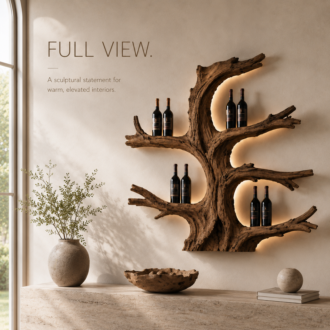 Solid Wood Wall Wine Rack with Glass Holder - Gallery Wave - product image 03