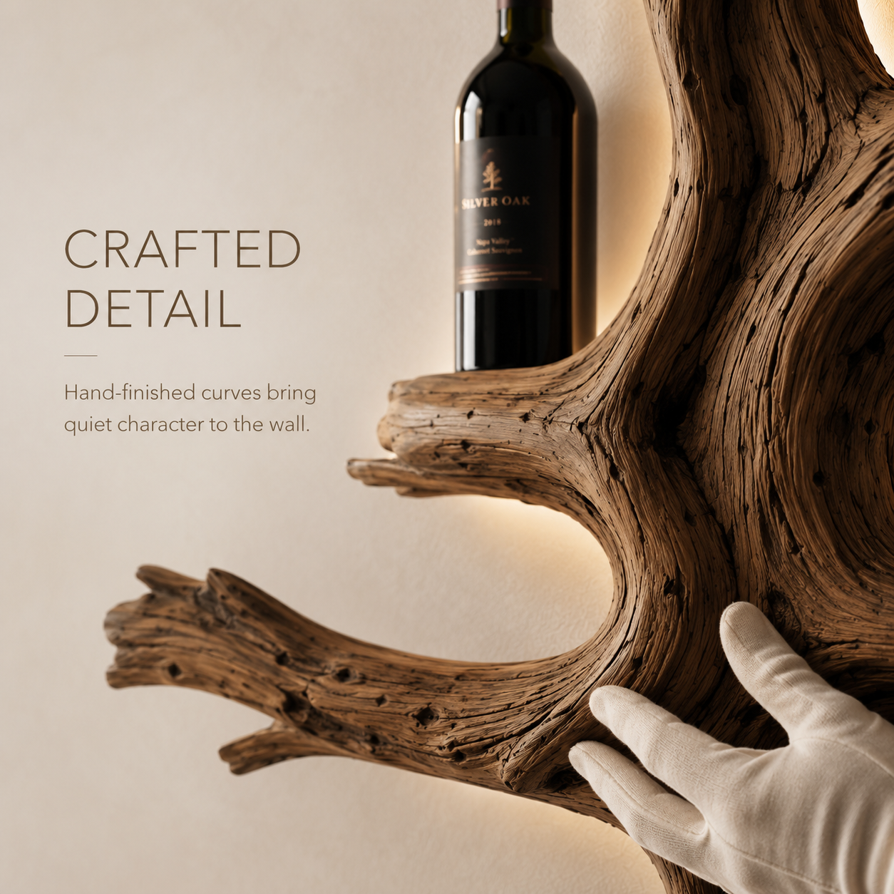 Solid Wood Wall Wine Rack with Glass Holder - Gallery Wave - product image 06