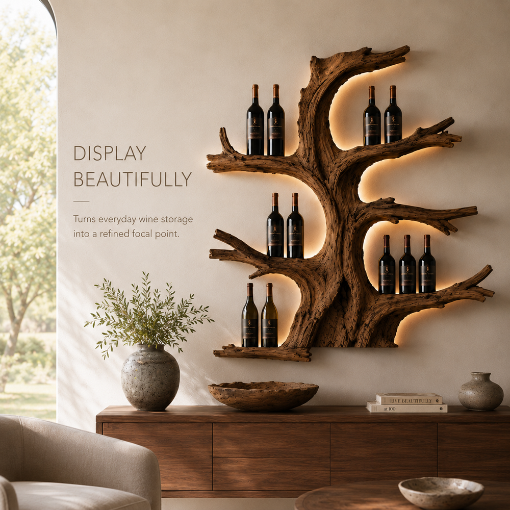 Solid Wood Wall Wine Rack with Glass Holder - Gallery Wave - product image 07