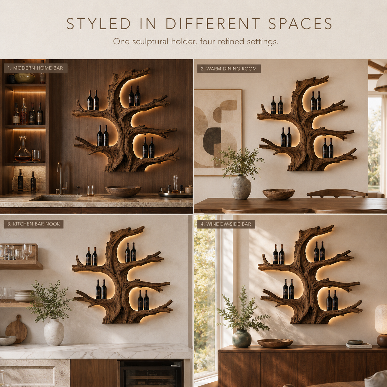 Solid Wood Wall Wine Rack with Glass Holder - Gallery Wave - product image 11