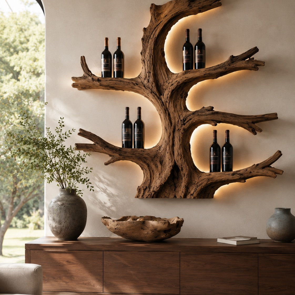 Solid Wood Wall Wine Rack with Glass Holder - Gallery Wave - square cover image