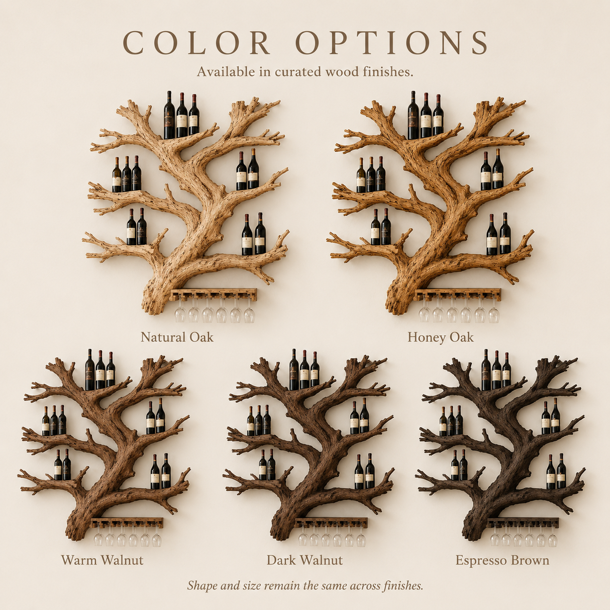 Solid Wood Wall Wine Rack with Glass Holder - Gallery Wave - product image 03