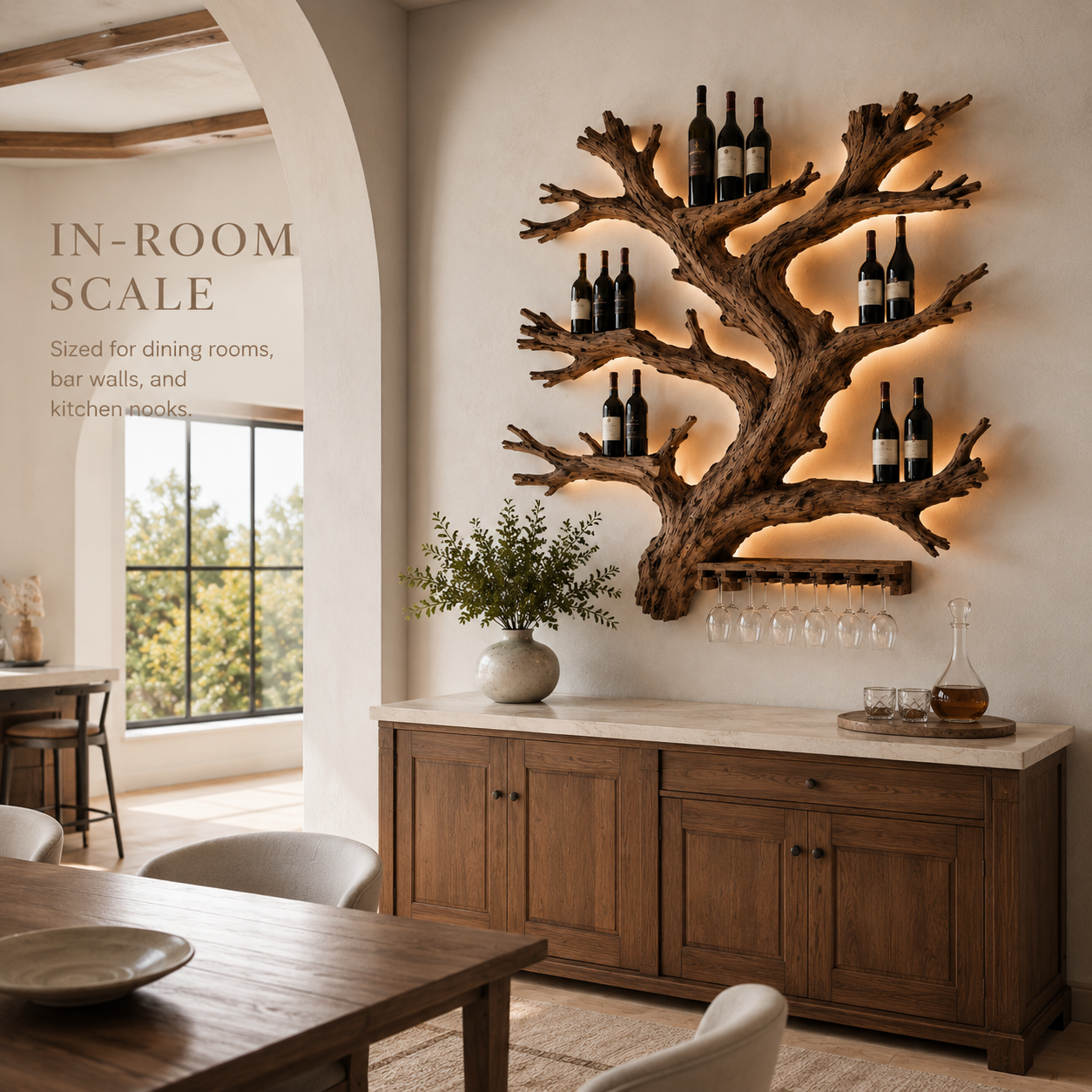 Solid Wood Wall Wine Rack with Glass Holder - Gallery Wave - product image 05