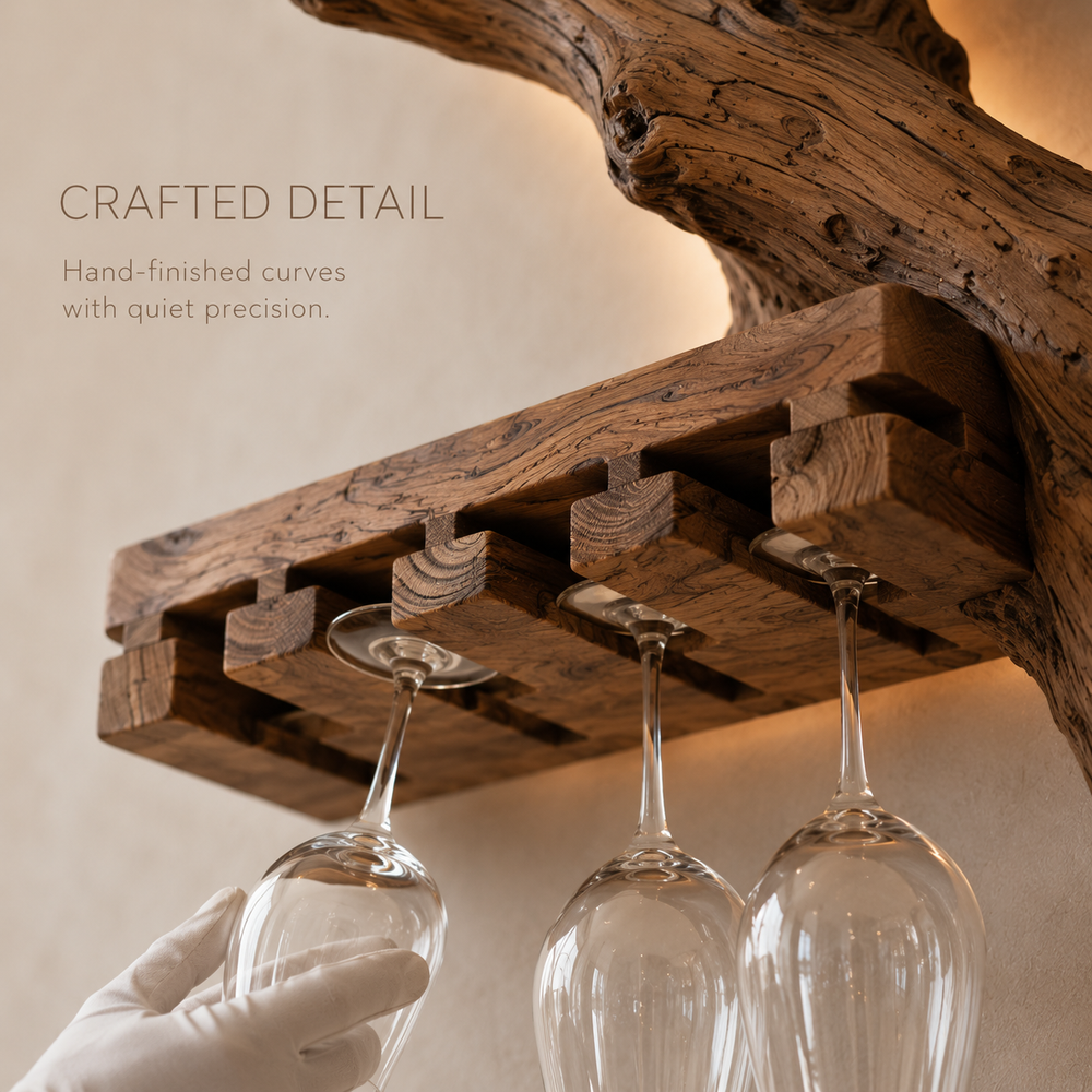 Solid Wood Wall Wine Rack with Glass Holder - Gallery Wave - product image 07