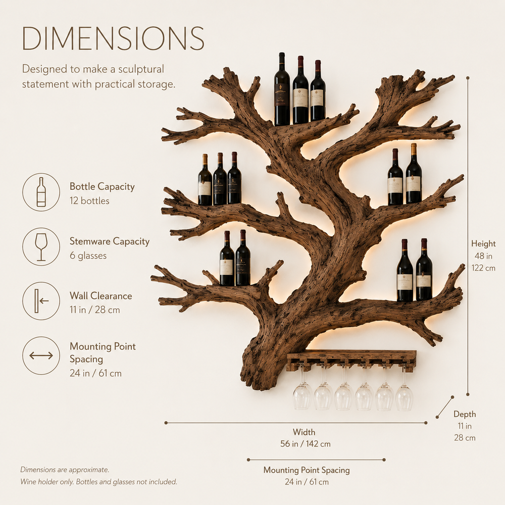 Solid Wood Wall Wine Rack with Glass Holder - Gallery Wave - product image 09