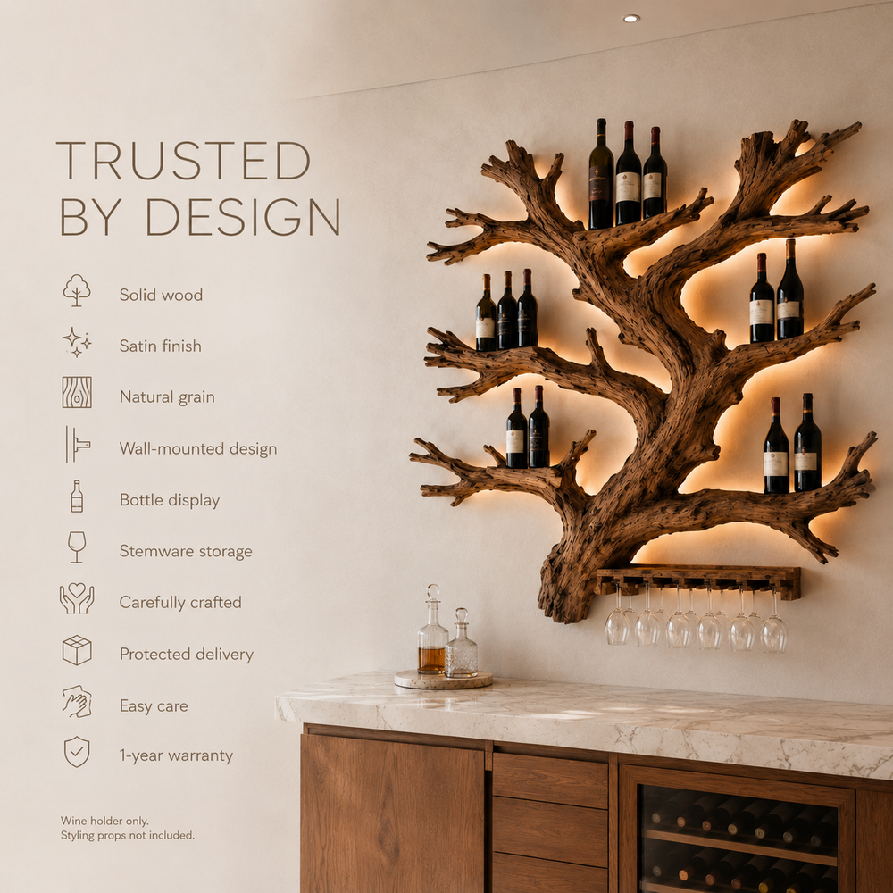 Solid Wood Wall Wine Rack with Glass Holder - Gallery Wave - product image 10