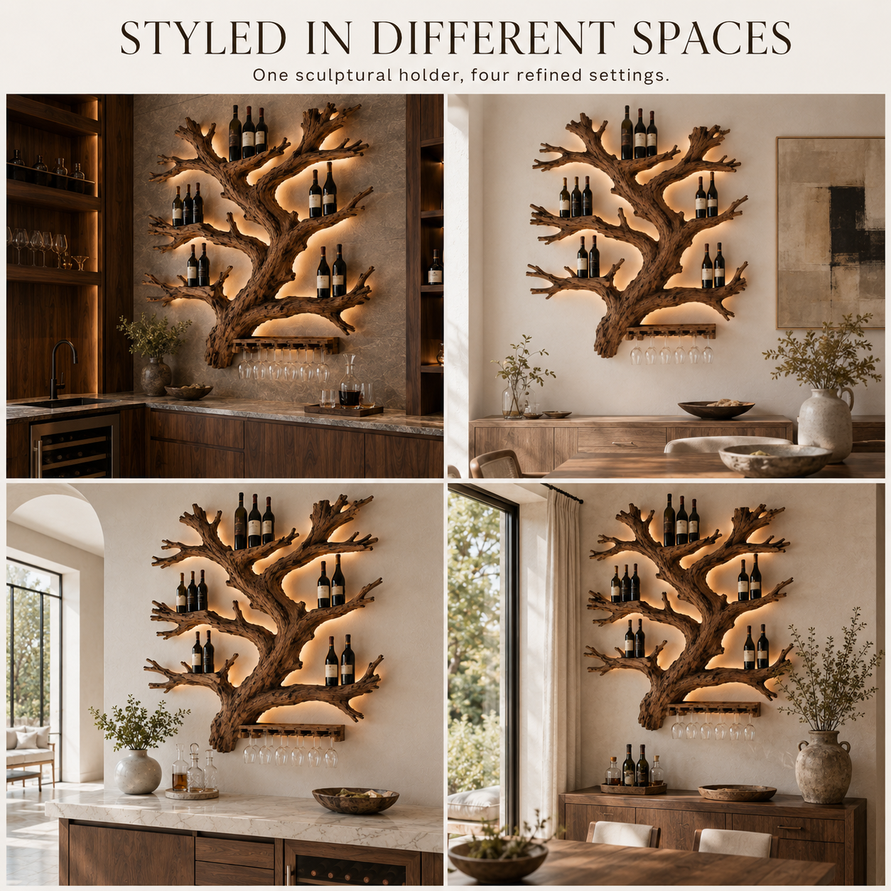 Solid Wood Wall Wine Rack with Glass Holder - Gallery Wave - product image 11