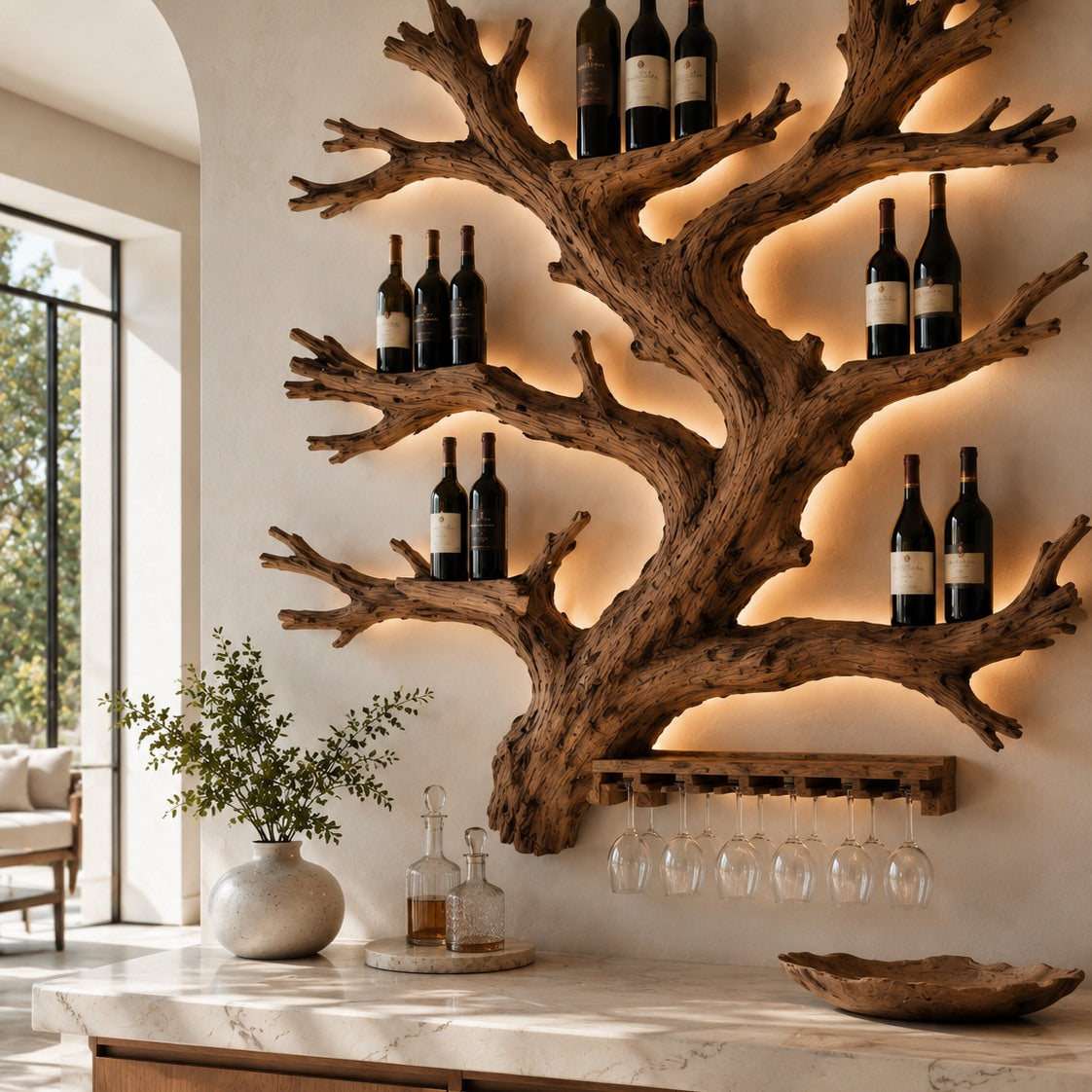 Solid Wood Wall Wine Rack with Glass Holder - Gallery Wave - square cover image