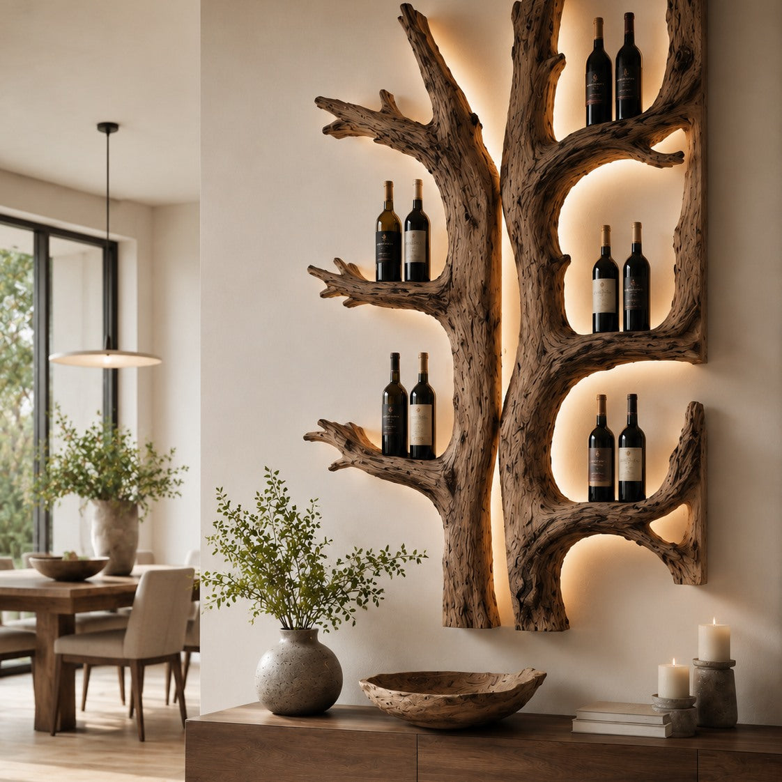 Solid Wood Wall Wine Rack with Glass Holder - Carved Halo - square cover image