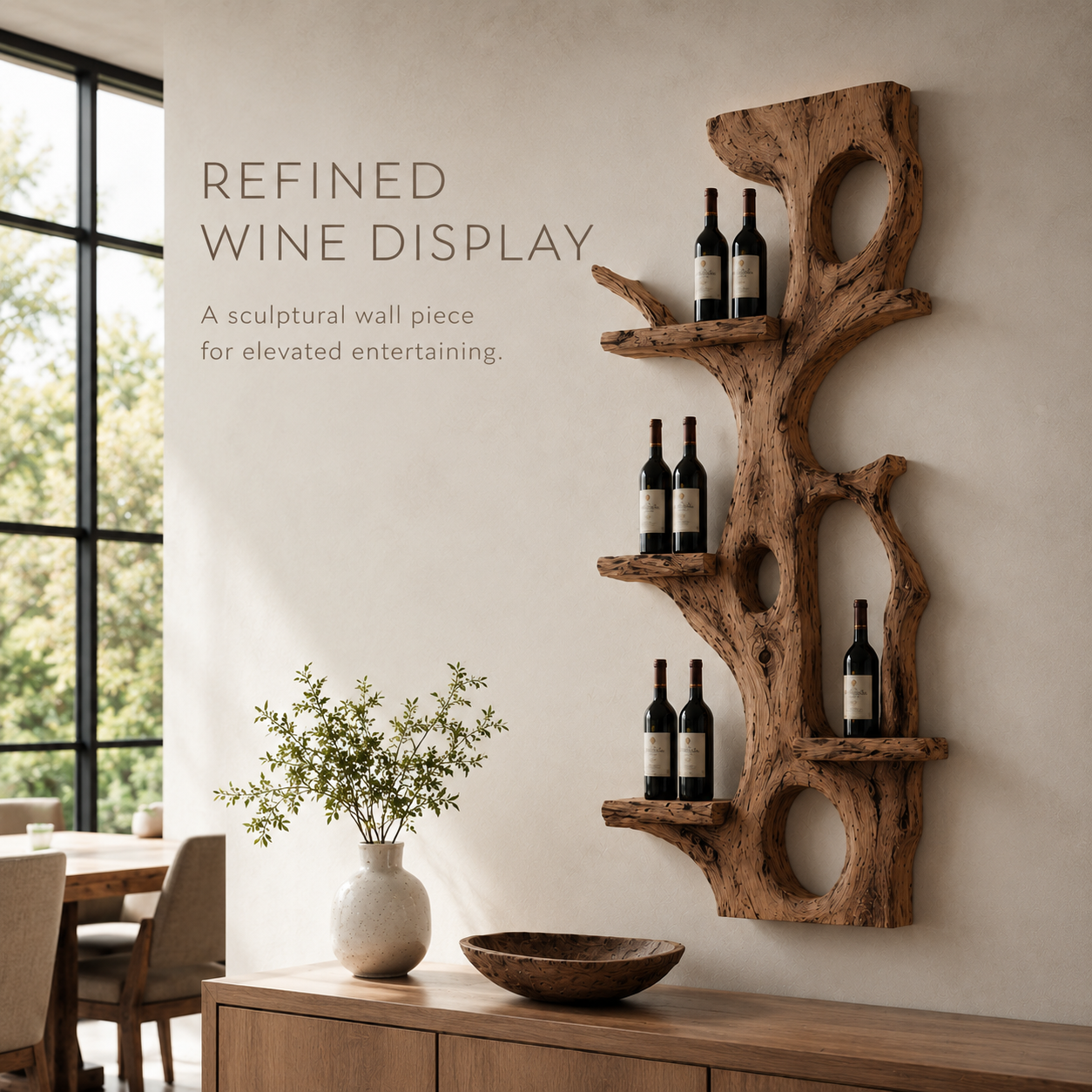 Solid Wood Wall Wine Rack with Glass Holder - Root Form - product image 02
