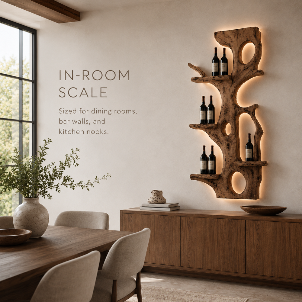 Solid Wood Wall Wine Rack with Glass Holder - Root Form - product image 04