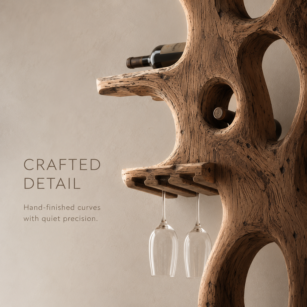 Solid Wood Wall Wine Rack with Glass Holder - Root Form - product image 06