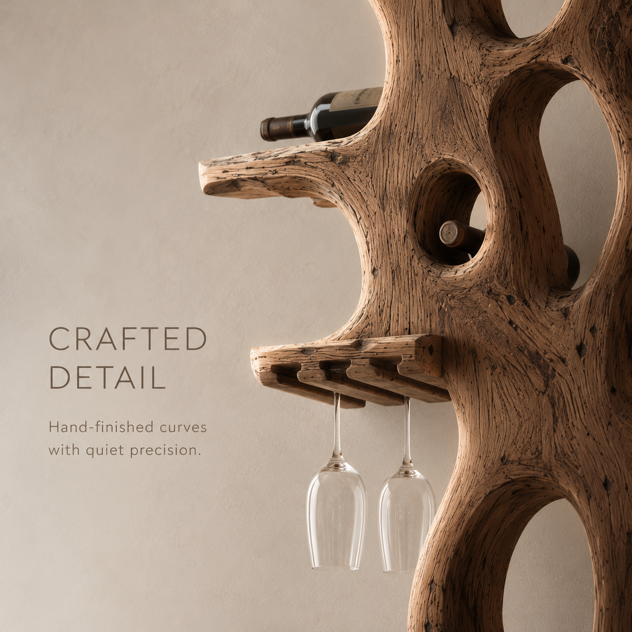 Solid Wood Wall Wine Rack with Glass Holder - Root Form - product image 06