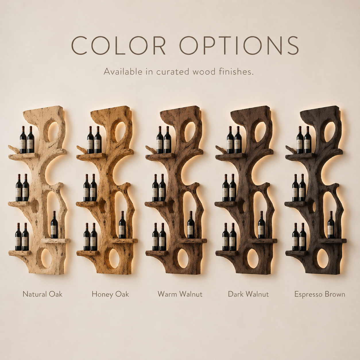 Solid Wood Wall Wine Rack with Glass Holder - Root Form - product image 07