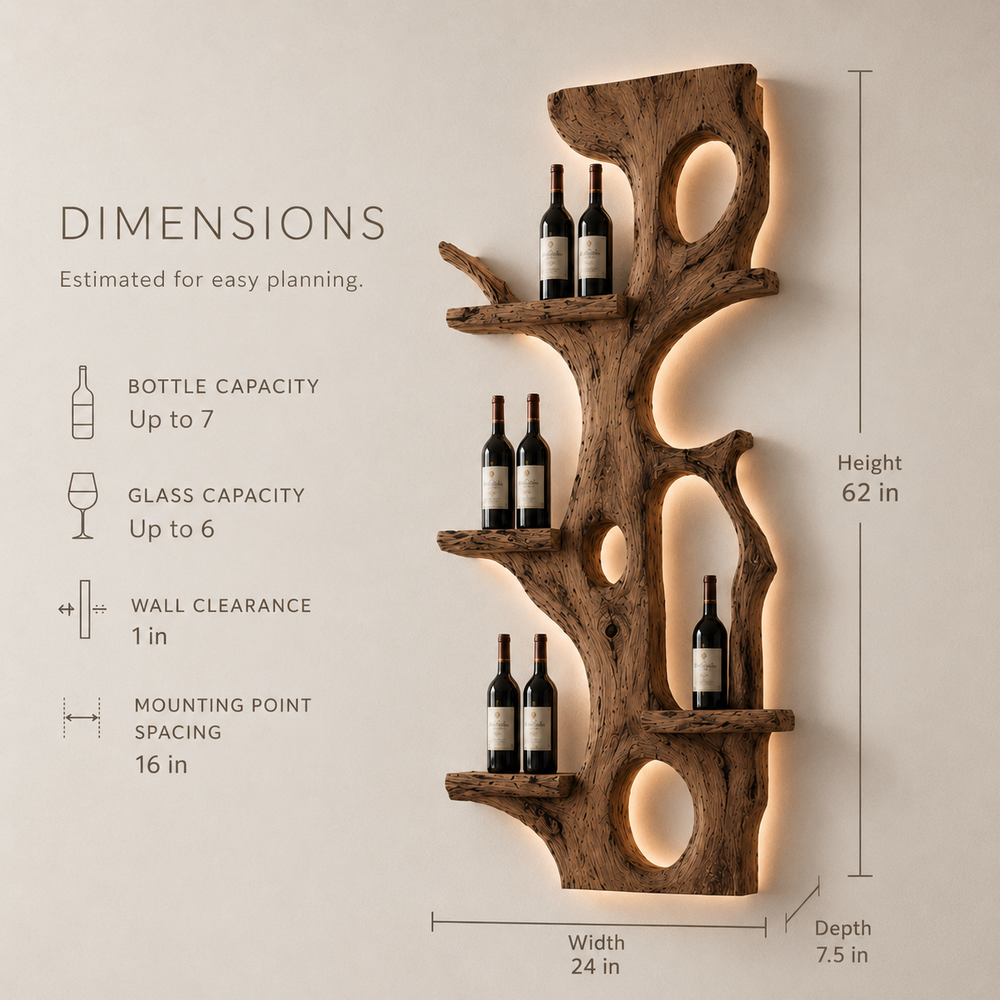 Solid Wood Wall Wine Rack with Glass Holder - Root Form - product image 09