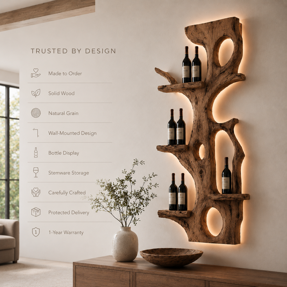 Solid Wood Wall Wine Rack with Glass Holder - Root Form - product image 10