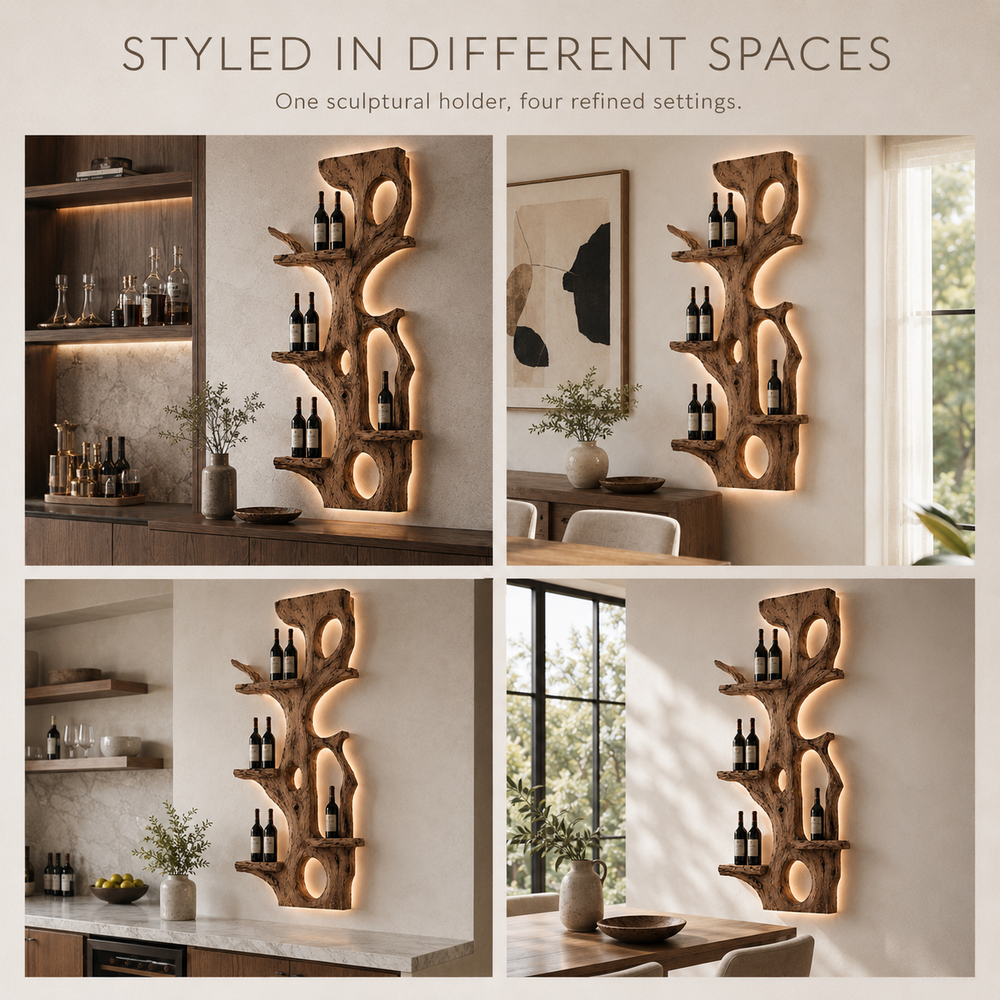 Solid Wood Wall Wine Rack with Glass Holder - Root Form - product image 11
