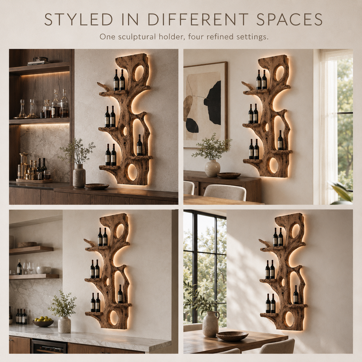 Solid Wood Wall Wine Rack with Glass Holder - Root Form - product image 11