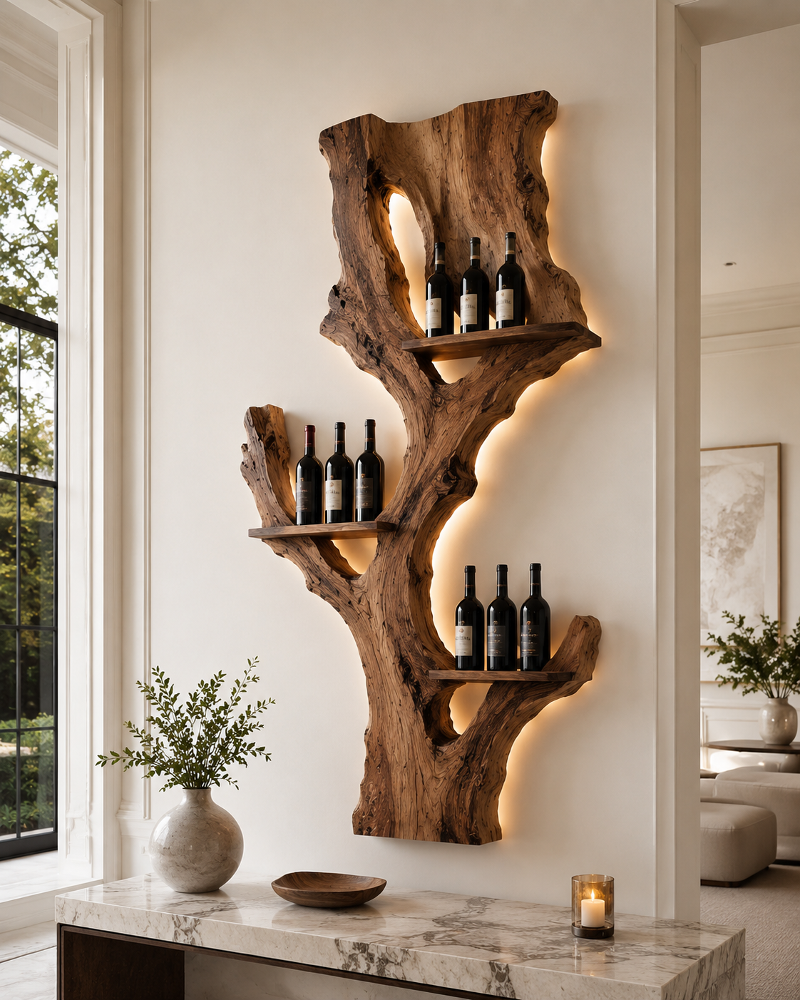 Solid Wood Wall Wine Rack with Glass Holder - Crescent Wall - main view