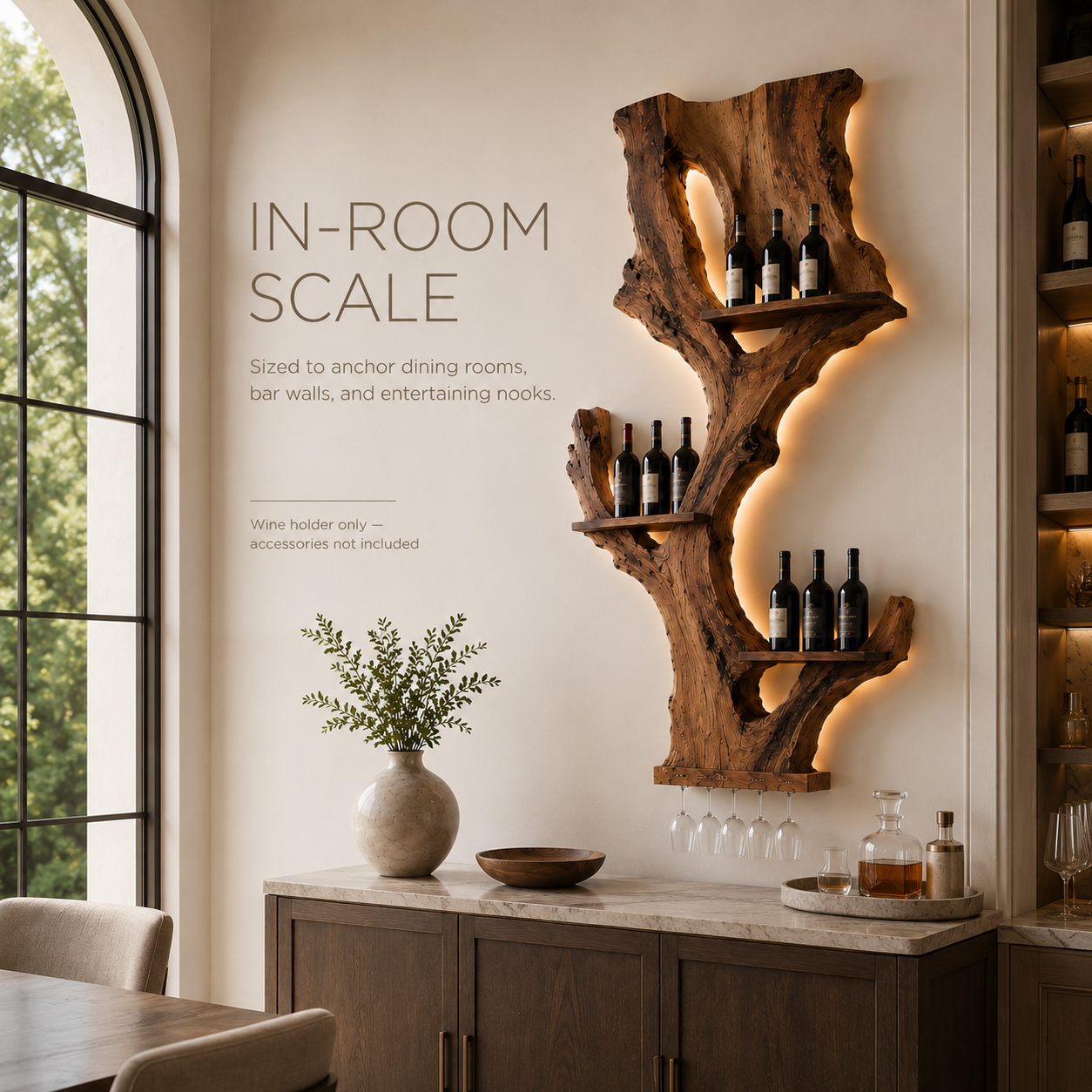Solid Wood Wall Wine Rack with Glass Holder - Crescent Wall - product image 04