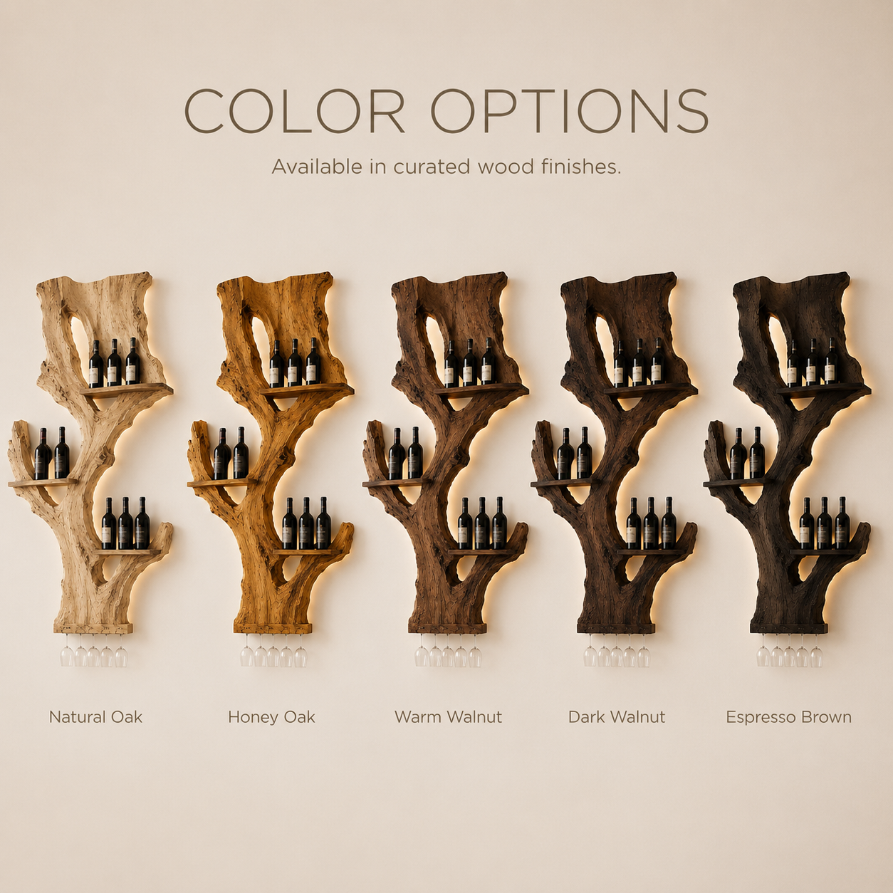 Solid Wood Wall Wine Rack with Glass Holder - Crescent Wall - product image 07