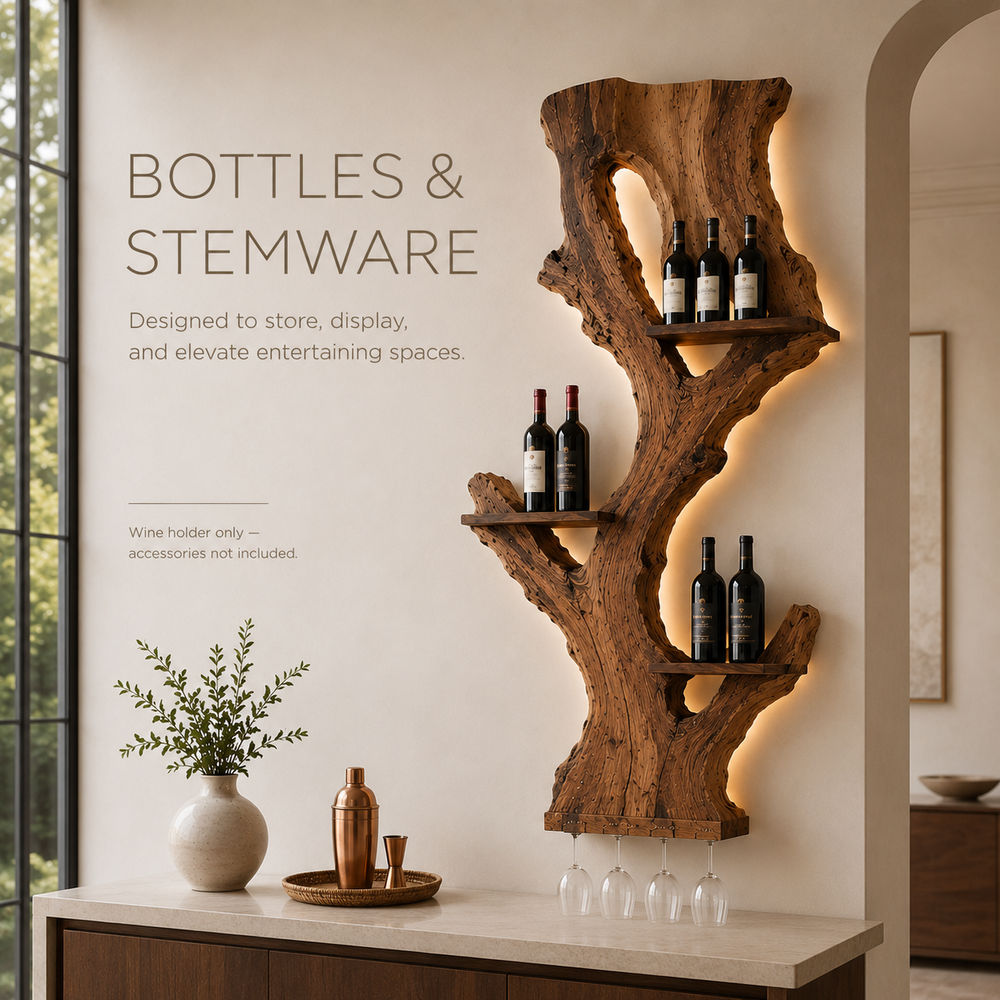 Solid Wood Wall Wine Rack with Glass Holder - Crescent Wall - product image 08