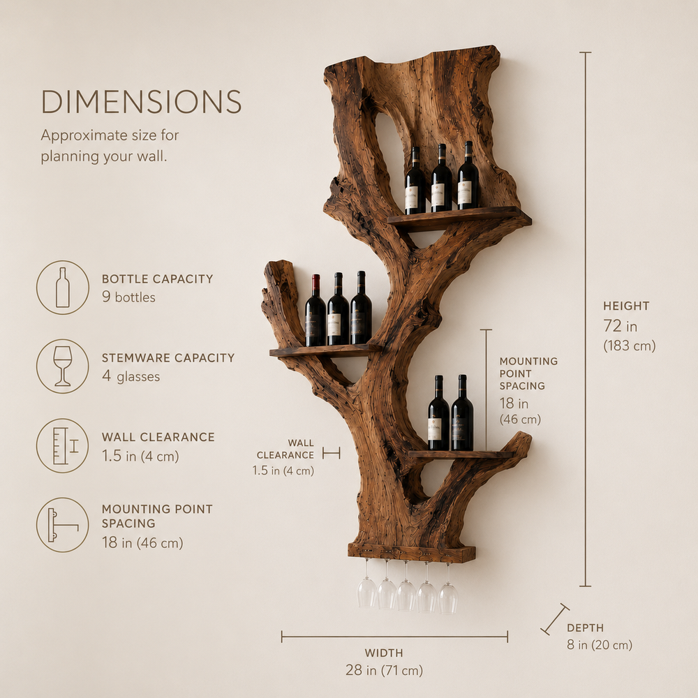 Solid Wood Wall Wine Rack with Glass Holder - Crescent Wall - product image 09