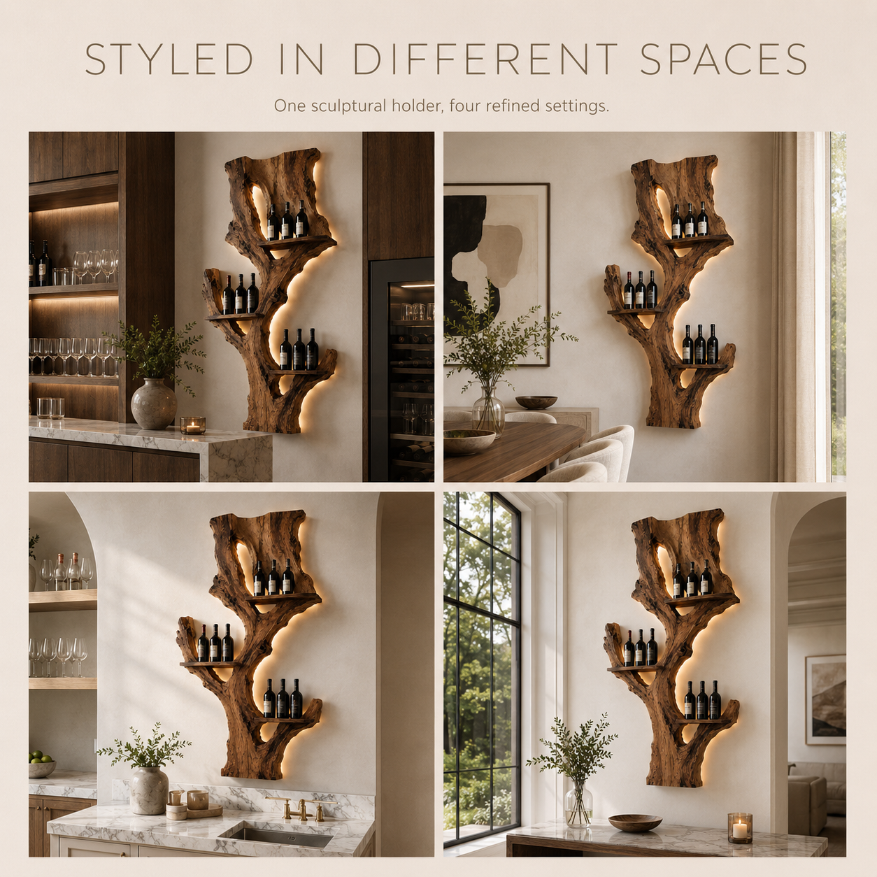 Solid Wood Wall Wine Rack with Glass Holder - Crescent Wall - product image 11