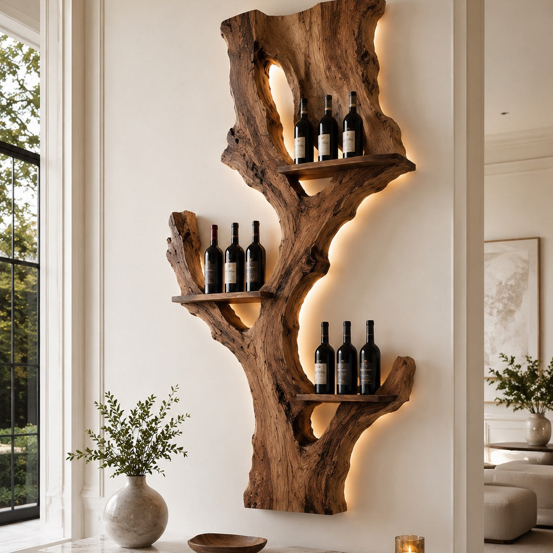 Solid Wood Wall Wine Rack with Glass Holder - Crescent Wall - square cover image
