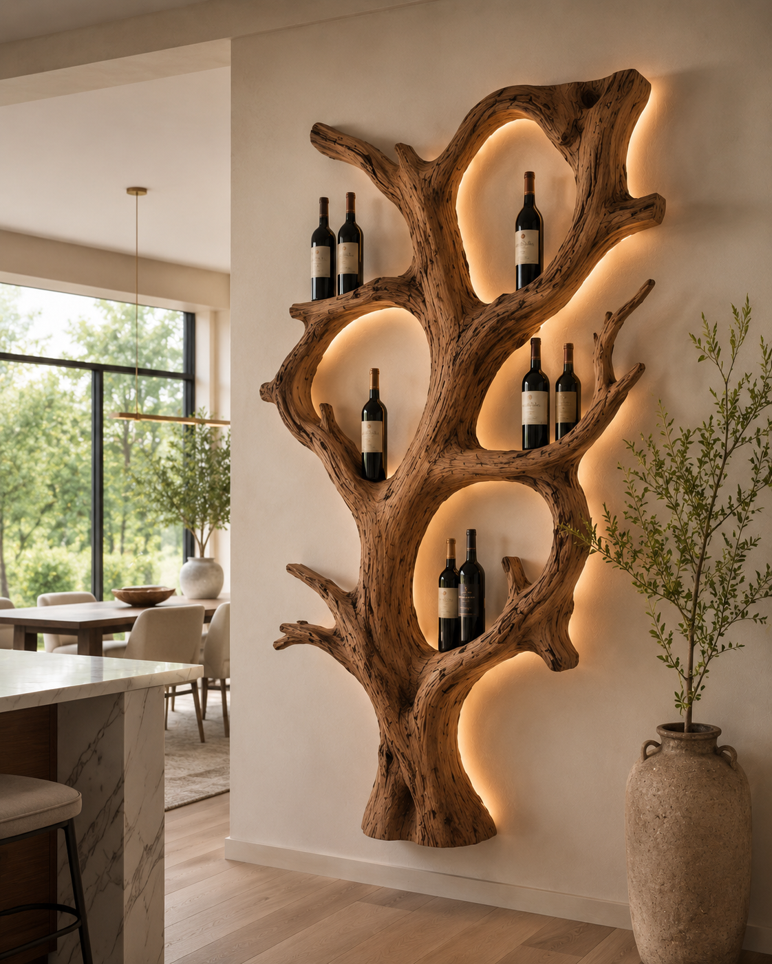 Solid Wood Wall Wine Rack with Glass Holder - Floating Rail - main view