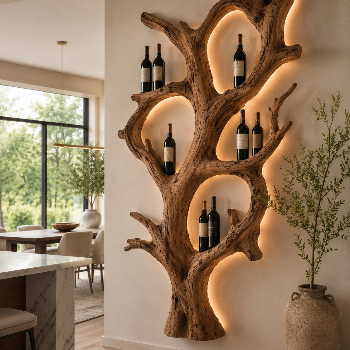 Solid Wood Wall Wine Rack with Glass Holder - Floating Rail - square cover image