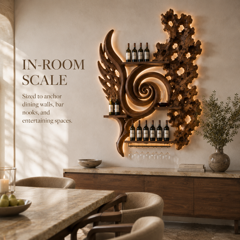 Solid Wood Wall Wine Rack with Glass Holder - River Form - product image 04