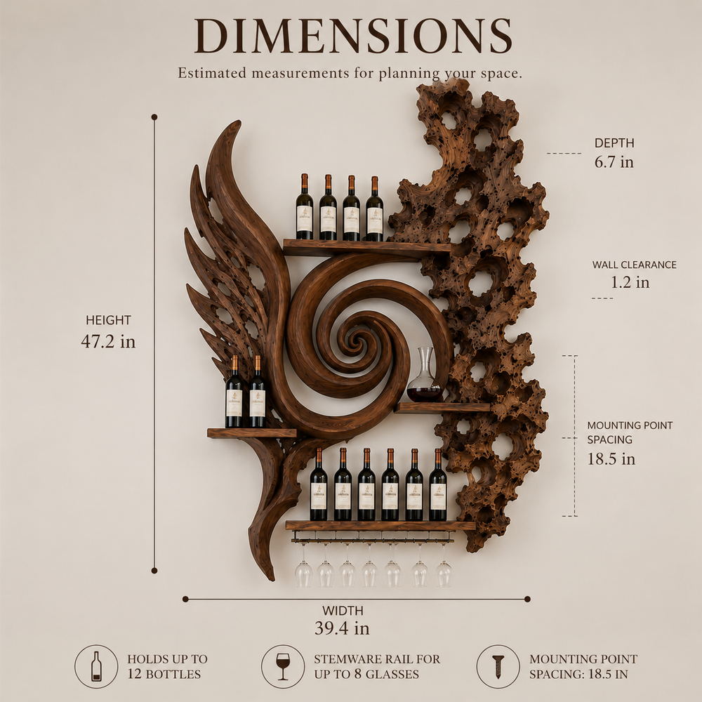 Solid Wood Wall Wine Rack with Glass Holder - River Form - product image 08