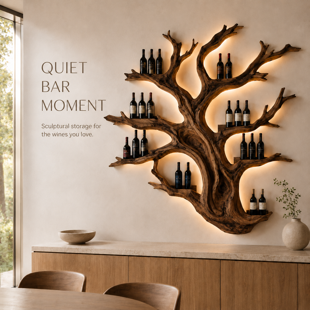 Solid Wood Wall Wine Rack with Glass Holder - Gallery Wave - product image 02