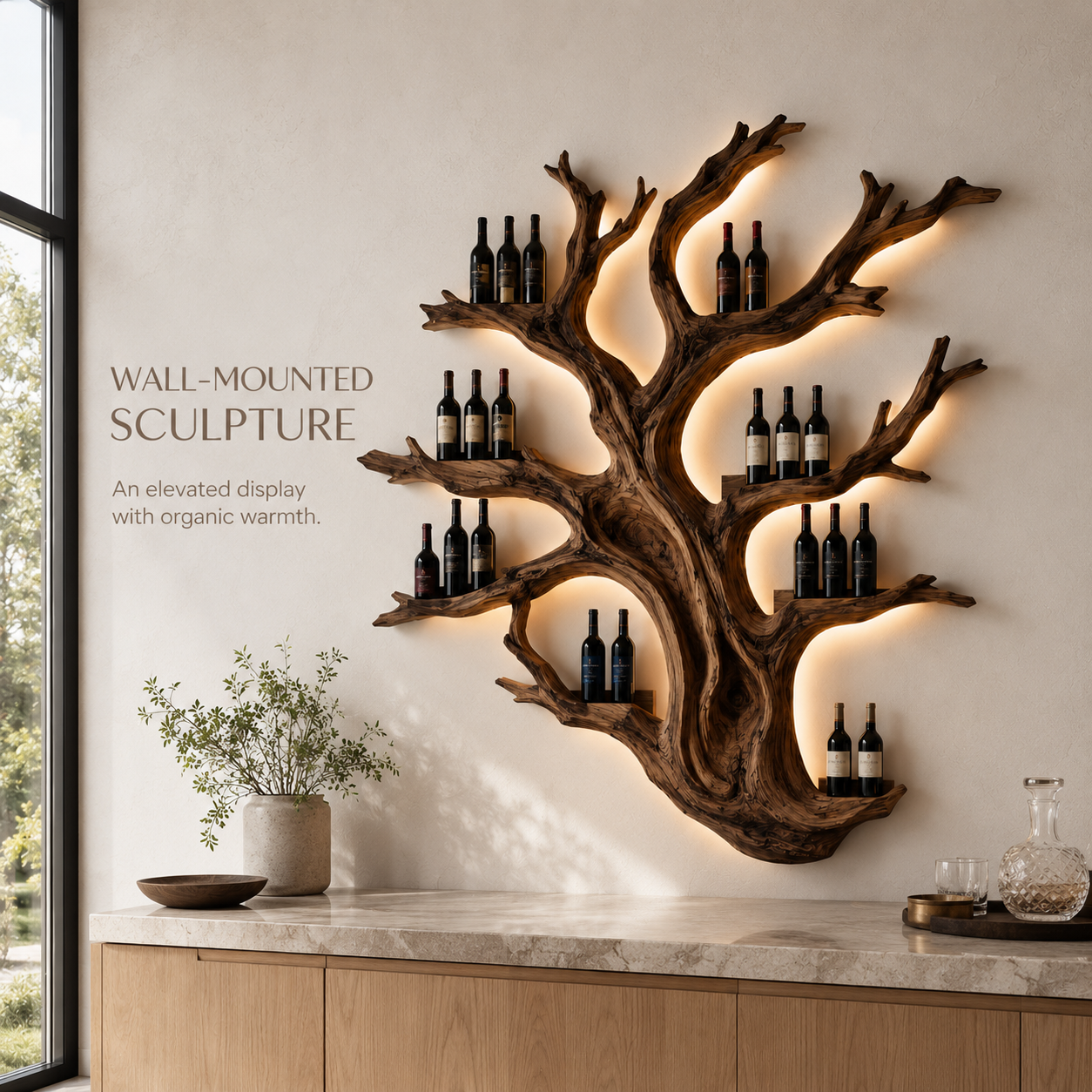 Solid Wood Wall Wine Rack with Glass Holder - Gallery Wave - product image 03
