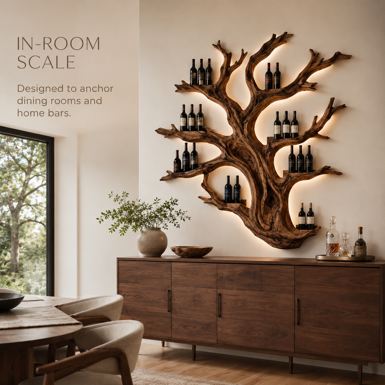 Solid Wood Wall Wine Rack with Glass Holder - Gallery Wave - product image 04