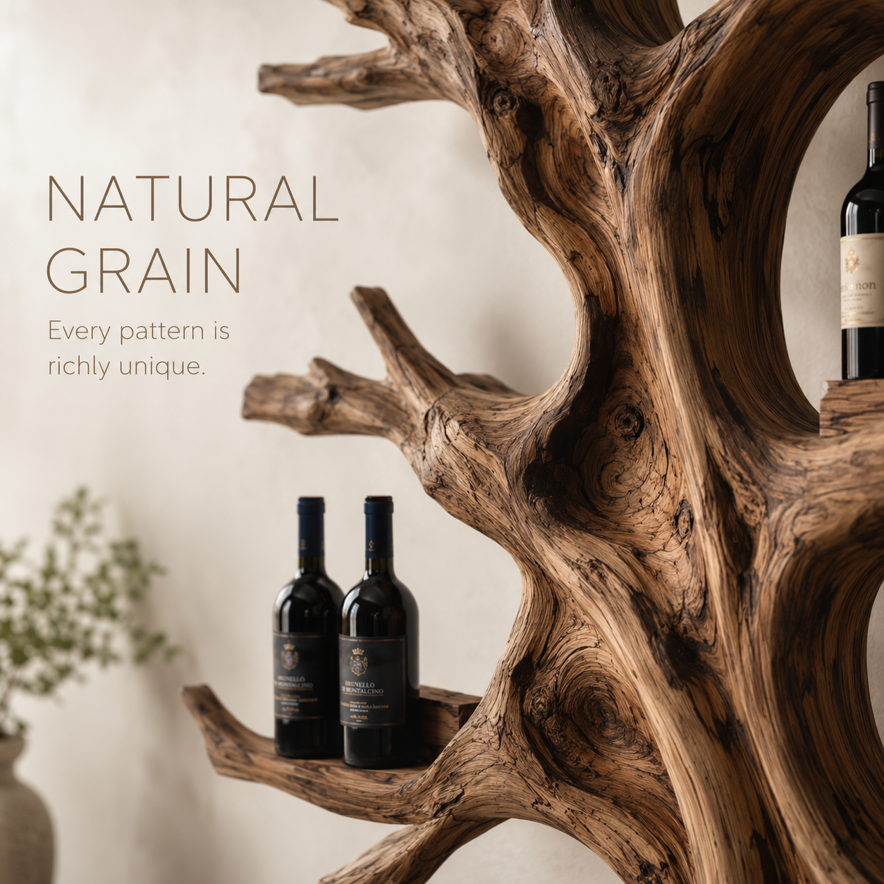 Solid Wood Wall Wine Rack with Glass Holder - Gallery Wave - product image 05
