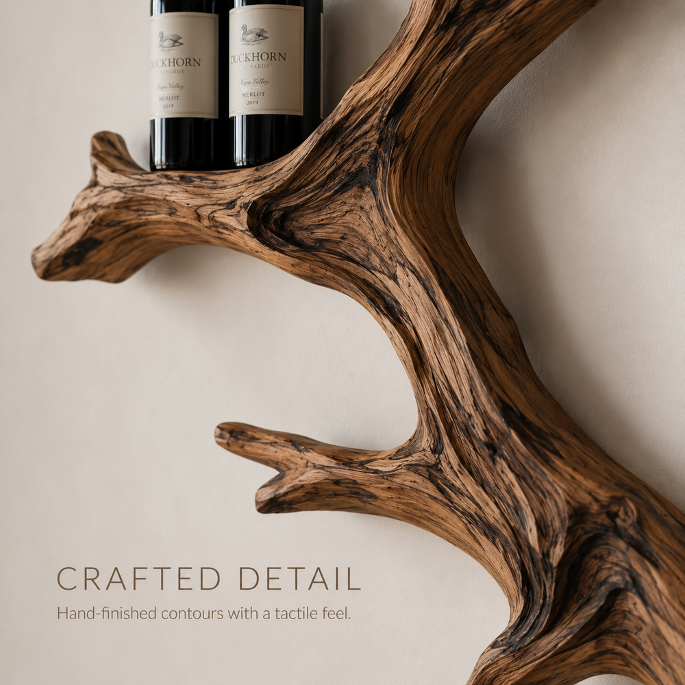 Solid Wood Wall Wine Rack with Glass Holder - Gallery Wave - product image 06