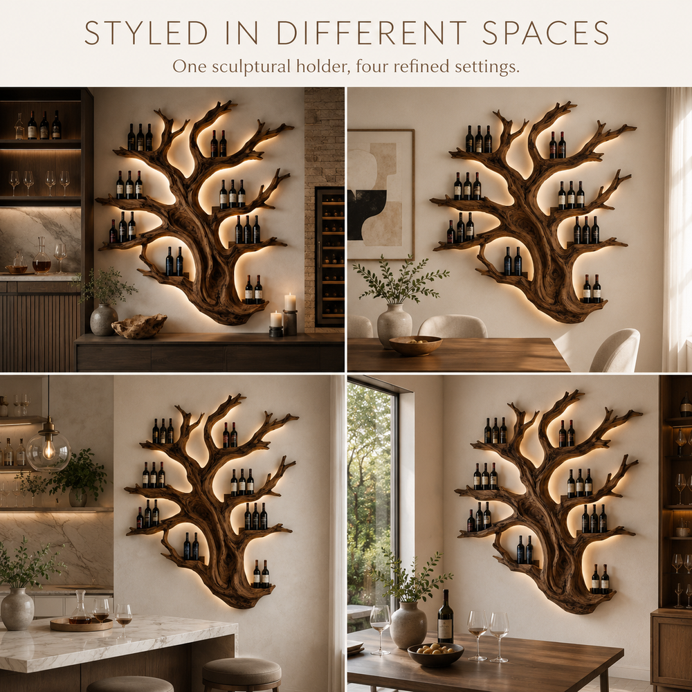 Solid Wood Wall Wine Rack with Glass Holder - Gallery Wave - product image 10