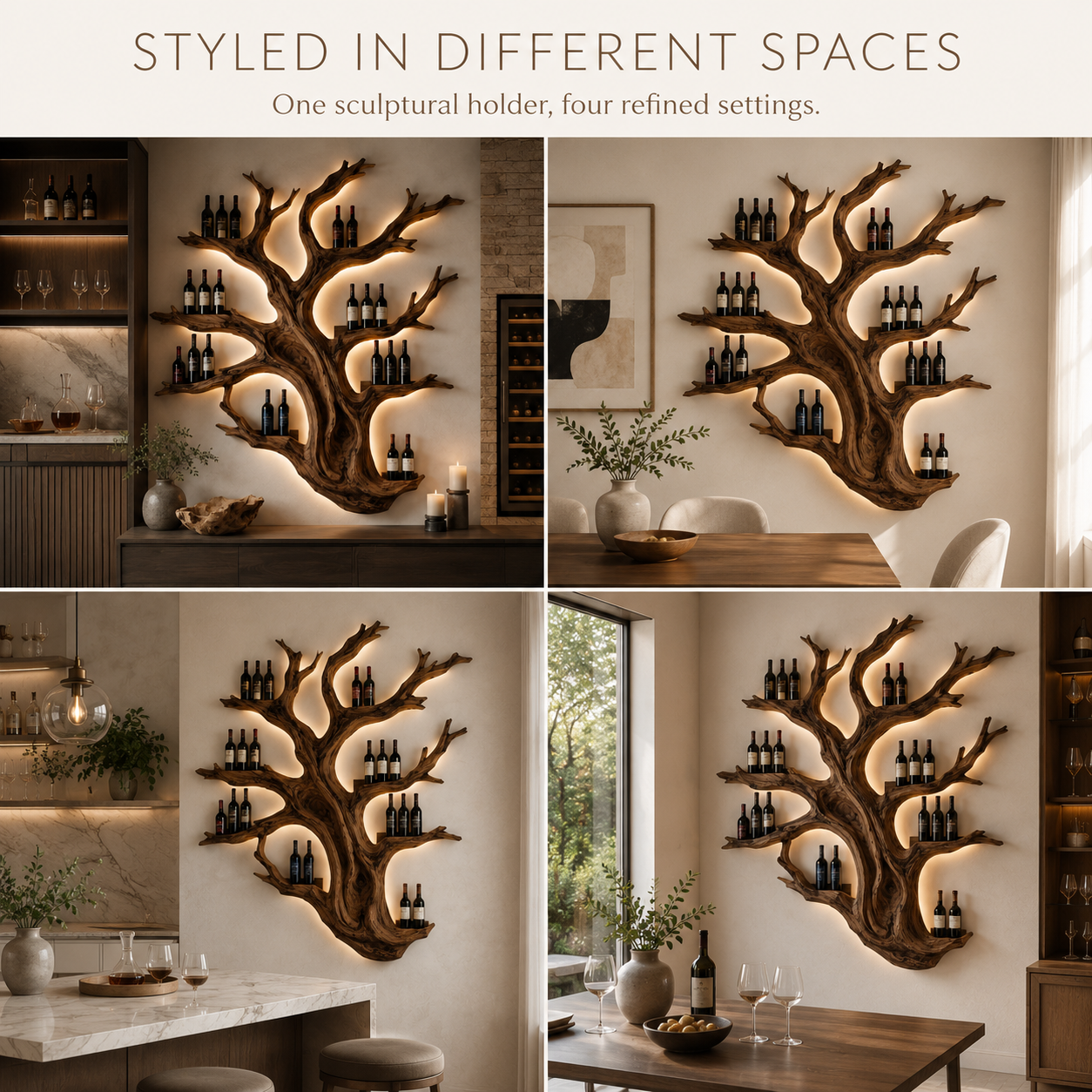 Solid Wood Wall Wine Rack with Glass Holder - Gallery Wave - product image 10