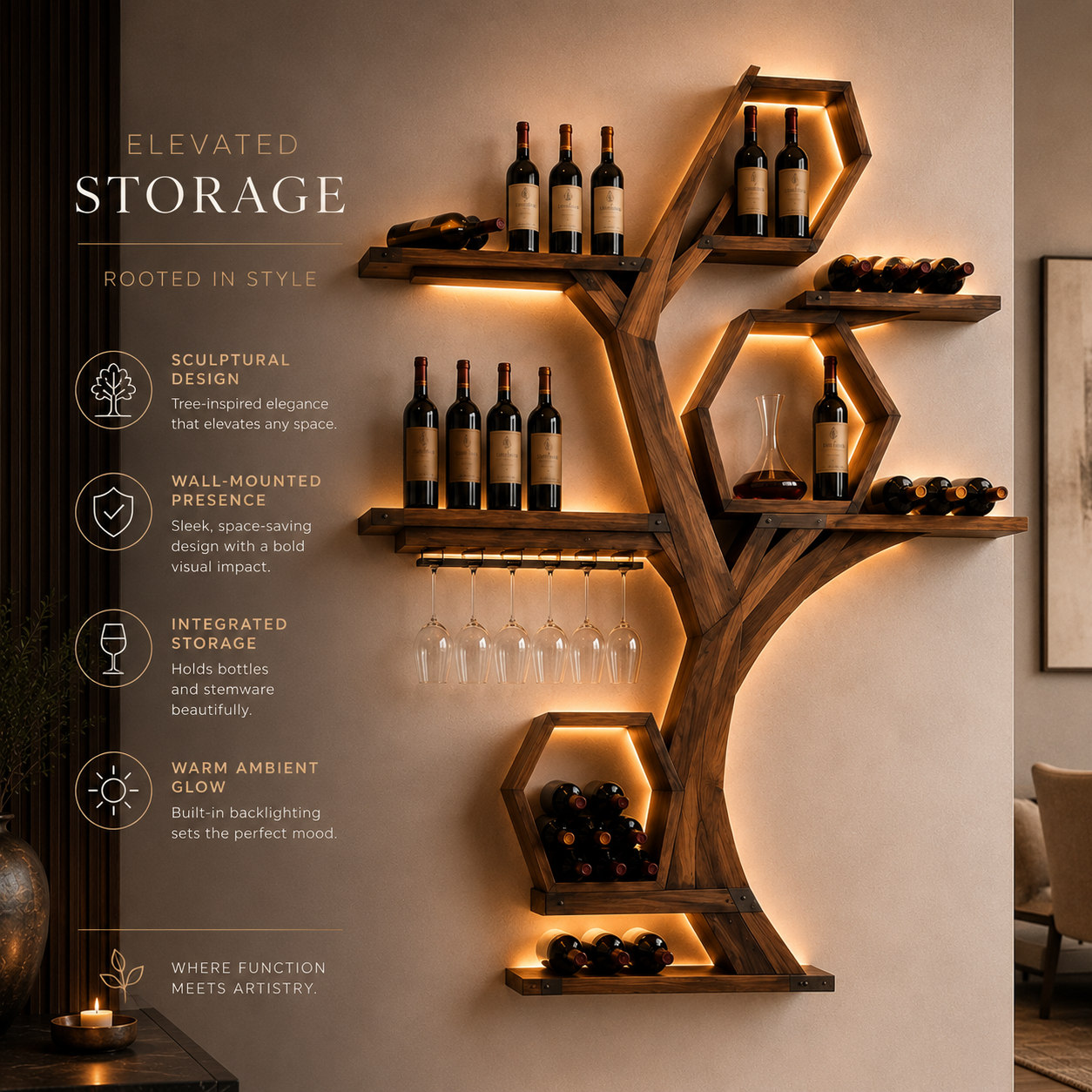 Elara Curved Wood Wine Holder - Design 313 - product image 09