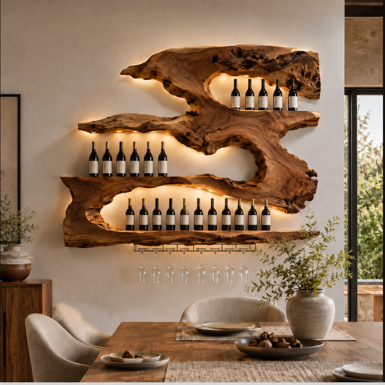 Rowan Natural Wood Wall Wine Holder - Design 327 - main view