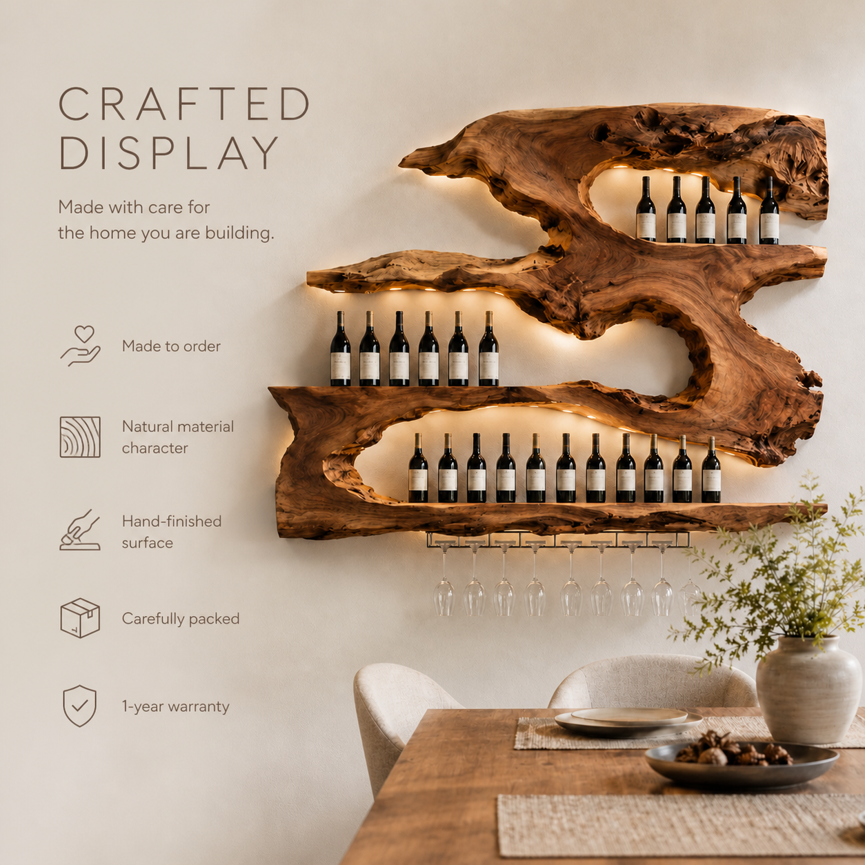 Rowan Natural Wood Wall Wine Holder - Design 327 - product image 09