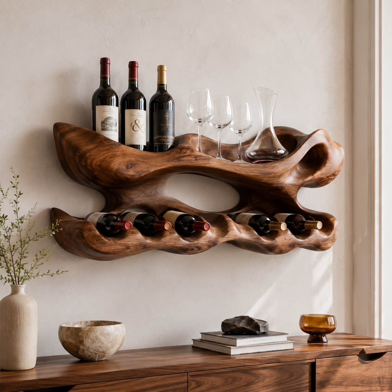 Veyra Natural Wood Wall Wine Rack - Design 332 - main view