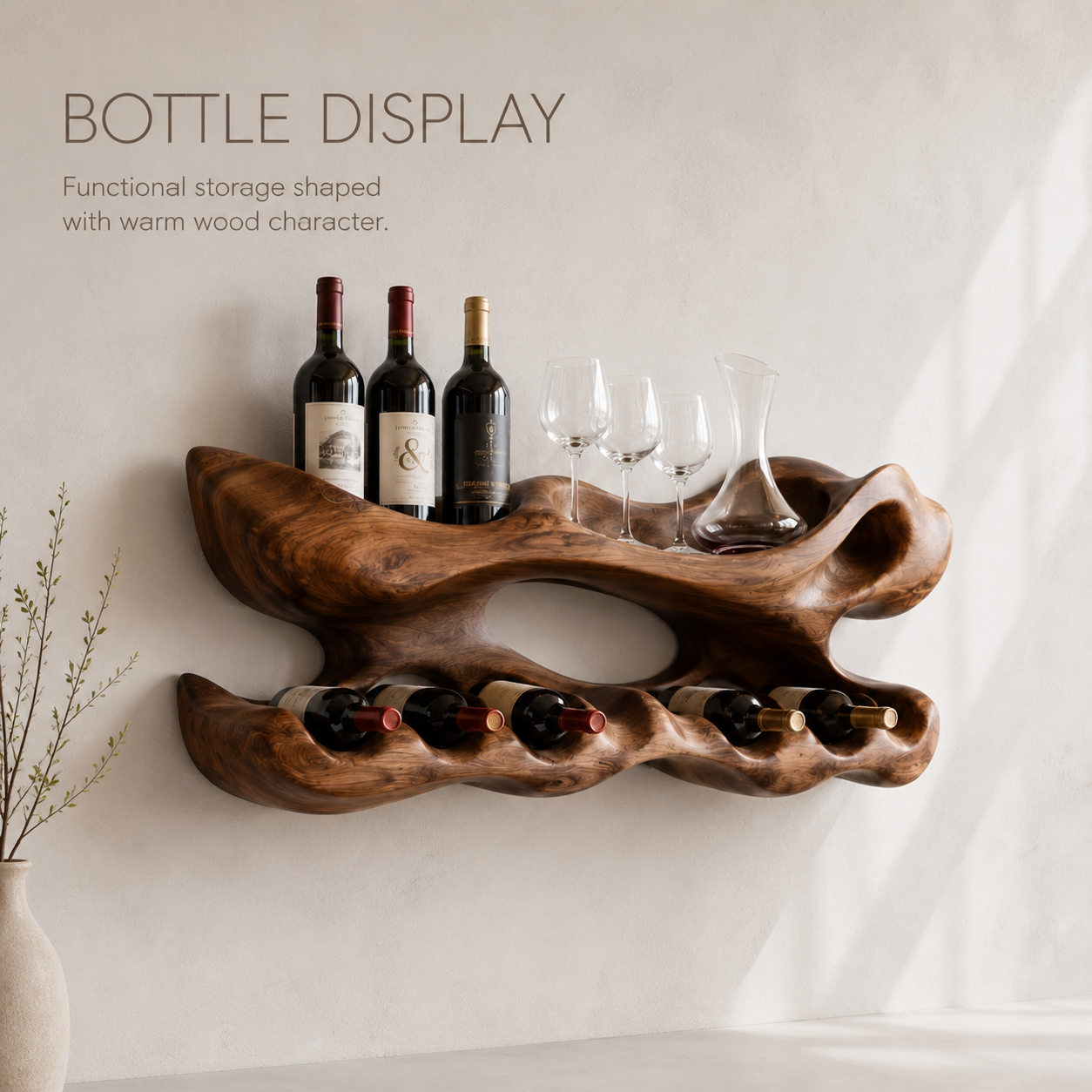 Veyra Natural Wood Wall Wine Rack - Design 332 - product image 03