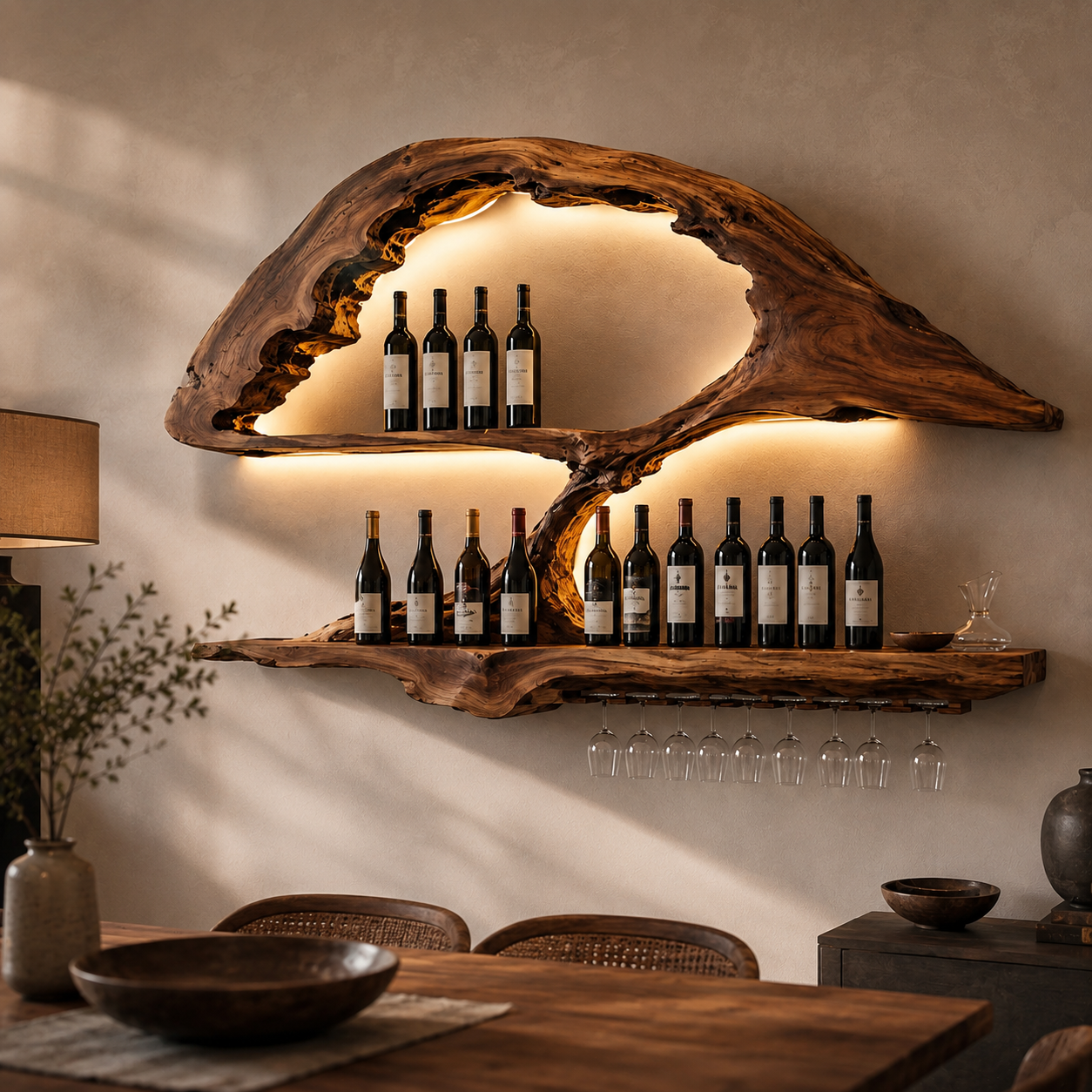 Elara Curved Natural Wood Wine Holder - Design 339 - main view